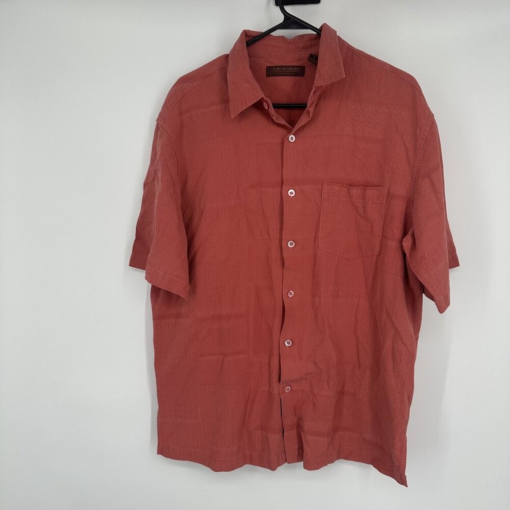 Tori Richard Men's Button Down Hawaiian Short Sleeve Size Large Silk Blend Salmo